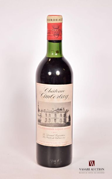 null 1 bouteille	Château TIMBERLAY	Bordeaux Sup	1961
	Et. un peu tachée. N : tout...