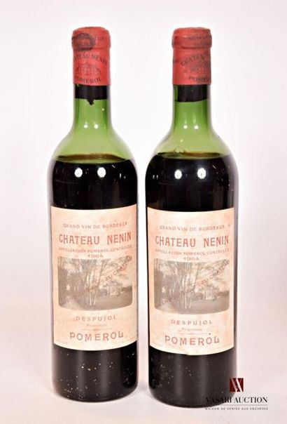 null 2 bouteilles	Château NÉNIN	Pomerol	1964
	Et. fanées et tachées. N : 1 mi épaule,...