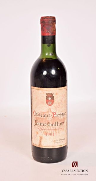 null 1 bouteille	Château DE PRESSAC	St Emilion	1961
	Et. fanée et tachée. N : haut...