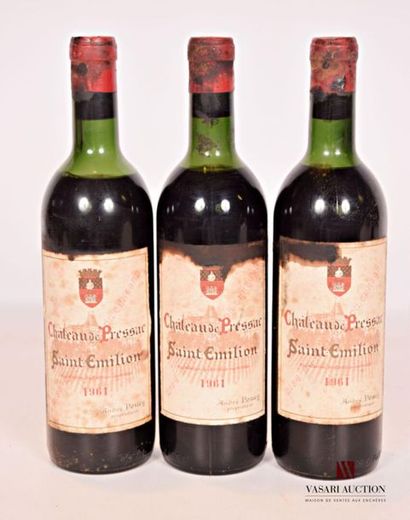 null 3 bouteilles	Château DE PRESSAC	St Emilion	1961
	Et. fanées et tachées. N :...