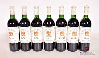 null 7 bouteilles	BUZET Baron d'Ardeuil		1989
	Et. un peu tachées. N : bas goulot/...