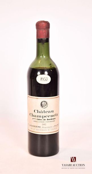 null 1 bouteille	Château CHAMPCENETZ	1ères Côtes de Bx	1957
	Et. un peu tachée. N...