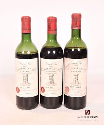 null 3 bouteilles	Château LA TOUR St BONNET	Médoc CB	1964
	Et.: 2 légèrement tachées,...