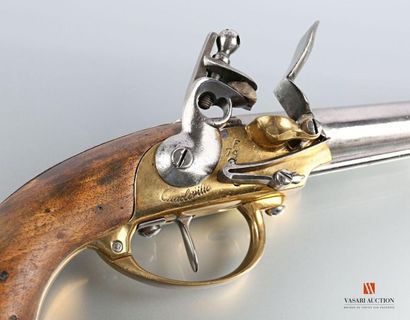 null Pistolet modèle 1777, canon de 19 cm, daté 79 au tonnerre, coffre laiton à silex,...