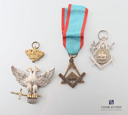 null Set of three Masonic jewels comprising a jewel, 33rd degree of the Ancient and...