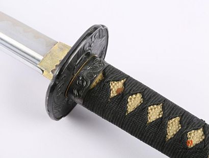 null Katana, 74 cm blade, tsuba with wind motif, fuchi and kashira with dragon decoration,...