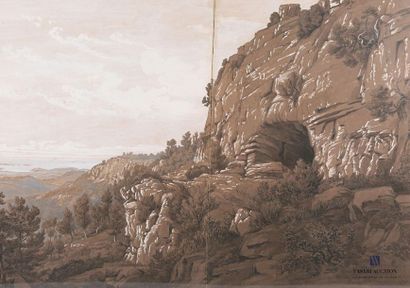  [DRAWING - VAR] Édouard Jean Marie Hostein (1804-1889): "Caves in the mountains...