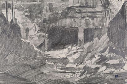 null 
Gustave Fraipont (1849-1923): "Grottes de Cravanche." Pencil drawing, 22.6...
