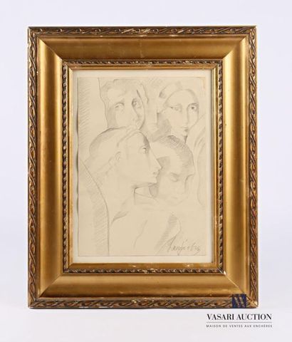 null Eastern school of the 20th century
Composition with four faces 
Pencil on paper...