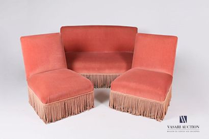 null Living room furniture the upholstery in burgundy velvet with fringes, the turned...