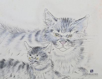 null FOUJITA Tsuguharu (1886-1968), after
Pussycat and kitten
Colour lithograph
Signed...