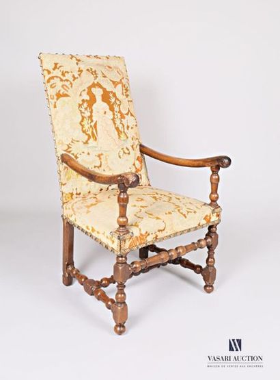 null Moulded natural wood armchair, straight back, moved armrests, baluster armrest...