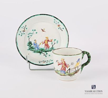 null Marseille- 18th Fabrique Veuve Perrin. Earthenware cup and saucer with polychrome...