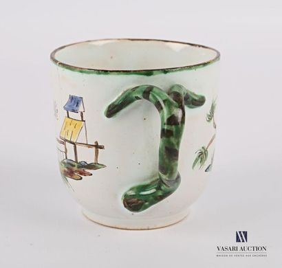 null Marseille- 18th Fabrique Veuve Perrin. Earthenware cup and saucer with polychrome...