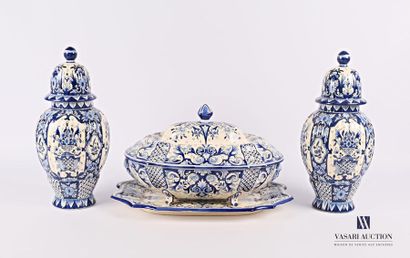 null Earthenware set consisting of a tureen and two covered pots decorated with floral...