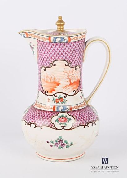 null SANSON 
Covered white porcelain jug with polychrome decoration on a background...