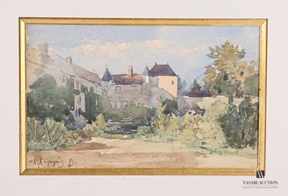 null HARPIGNIES Henri Joseph (1819-1916)
View of inner courtyard
Watercolour 
Signed...