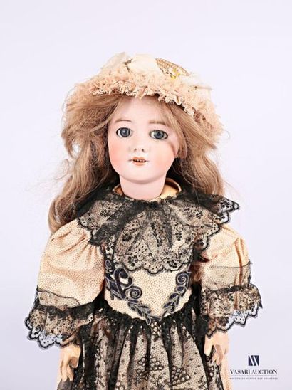 null German doll, with bisque head, open mouth, marked "DEP" size 9, blue refixed...