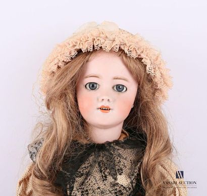 null German doll, with bisque head, open mouth, marked "DEP" size 9, blue refixed...