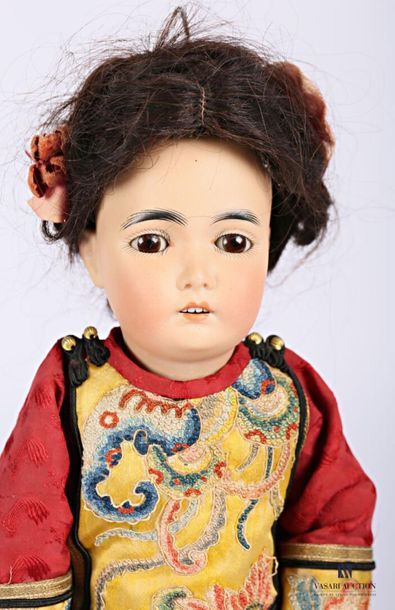 null Asian type doll, with bisque head, open mouth, marked " 164 GERMANY 38 " vintage...
