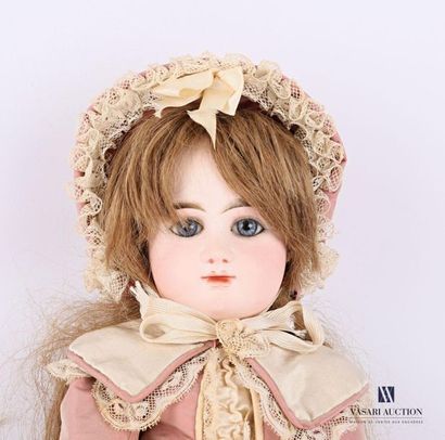 null French doll, with a cast biscuit head, closed mouth, marked "R 1 D" blue fixed...
