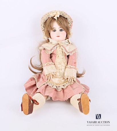 null French doll, with a cast biscuit head, closed mouth, marked "R 1 D" blue fixed...
