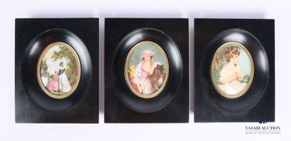 null Suite of three oval view miniatures, one depicting a girl with a pink headband,...