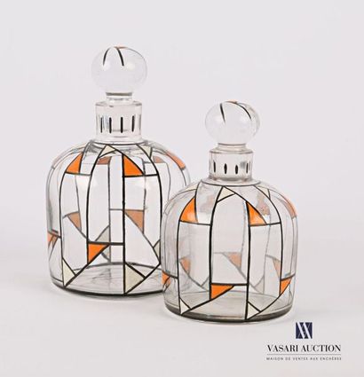 null BACCARAT - BALLET André (1885-1959)
Two covered crystal flasks with a painted...