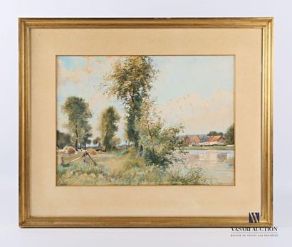 null CAMBRESIER Jean (1856-1928)
Vue de ferme animée en bord d'étang
Aquarelle
Signée...