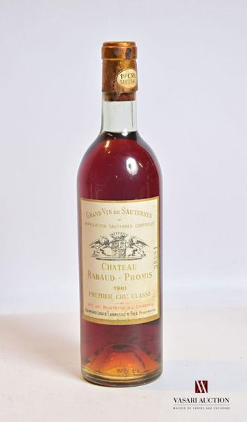 null 1 bouteille	Château RABAUD PROMIS	Sauternes 1er CC	1961
	Et. tachée. N : bas...