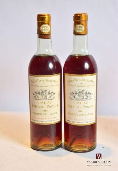 null 2 bouteilles	Château RABAUD PROMIS	Sauternes 1er CC	1961
	Et. un peu tachées....