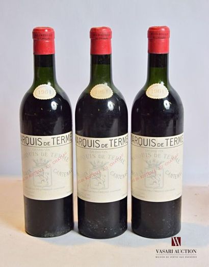 null 3 bottlesChâteau MARQUIS DE TERMEMargauxGCC1961
And. barely stained. N: ht/mi...