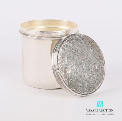 null Ointment box in silver truncated cone shape, the lid has an engraved decoration...