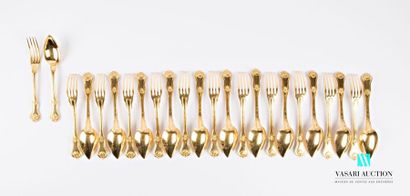 null Suite of twelve gilt metal dessert place settings, the violin handle decorated...