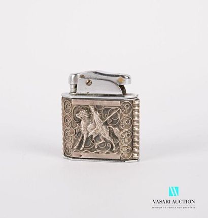 null Table lighter, the silver mount featuring a rider inscribed in a watermarked...