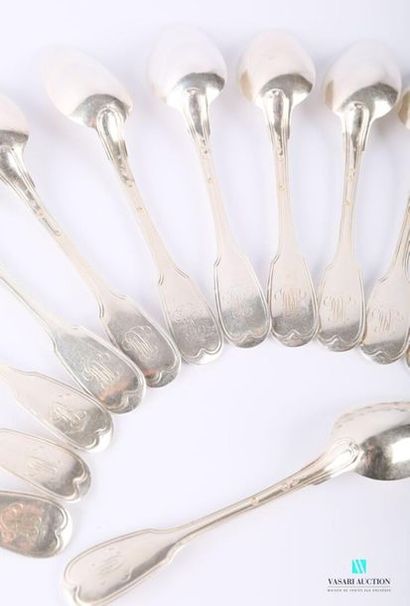 null Set of twelve silver entremet spoons (1798-1809), the handle decorated with...