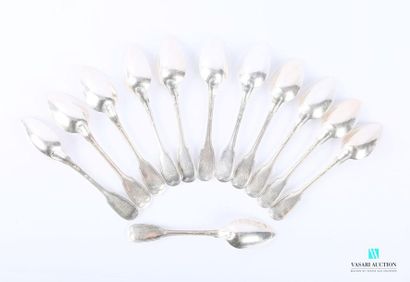 null Set of twelve silver entremet spoons (1798-1809), the handle decorated with...