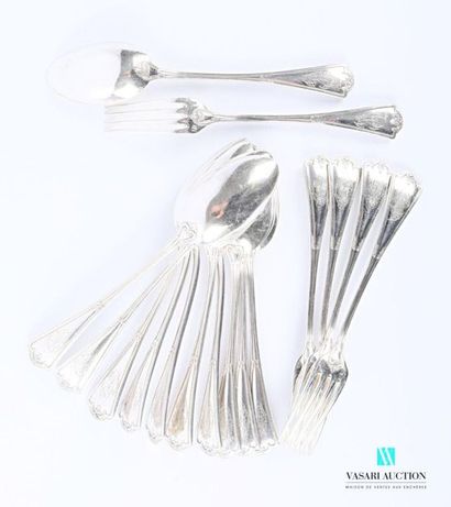 null Suite of five silver entremet place settings and six silver entremet spoons,...