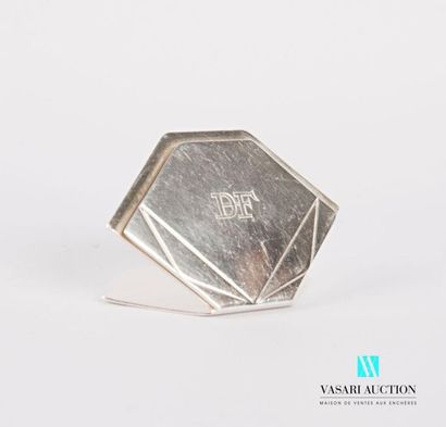 null Hexagonal silver-plated metal menu-holder with geometric motifs, D.F. number
Top....