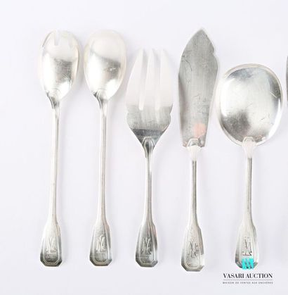 null Silverware set, the handle with cut sides adorned with fillets and has a monogram...