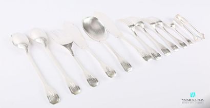 null Silverware set, the handle with cut sides adorned with fillets and has a monogram...