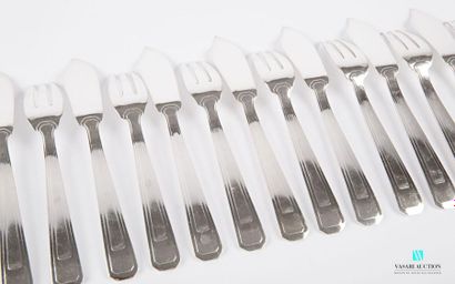null Suite of twelve silver plated metal fish cutlery, the handle decorated with...
