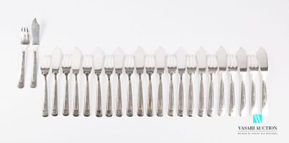 null Suite of twelve silver plated metal fish cutlery, the handle decorated with...