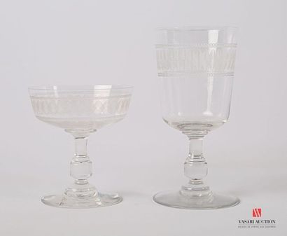 null Crystal serving set comprising twelve champagne glasses and nine water glasses...
