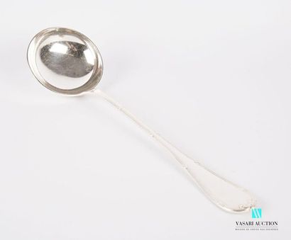 null Silver plated metal ladle, the handle decorated with nets and crossed ribbons...