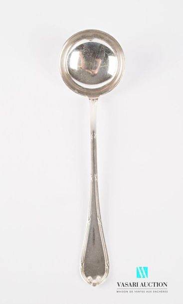 null Silver plated metal ladle, the handle decorated with nets and crossed ribbons...