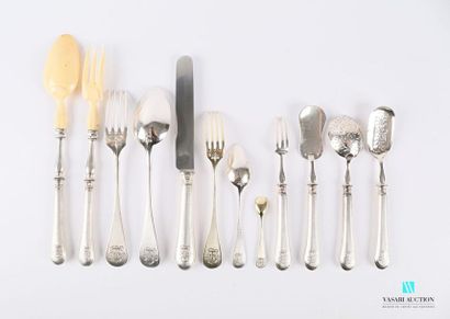 null A 147-piece silver dinnerware set, the fillet hemmed handle is decorated with...