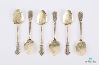 null Six silver ice cream spoons, the handle decorated with a net decorated with...