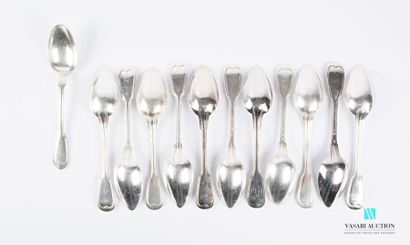 null Set of twelve table spoons in silver plated metal, the handle decorated with...