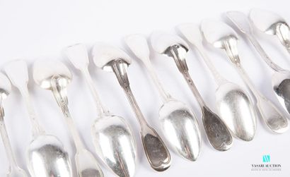 null Set of twelve table spoons in silver plated metal, the handle decorated with...
